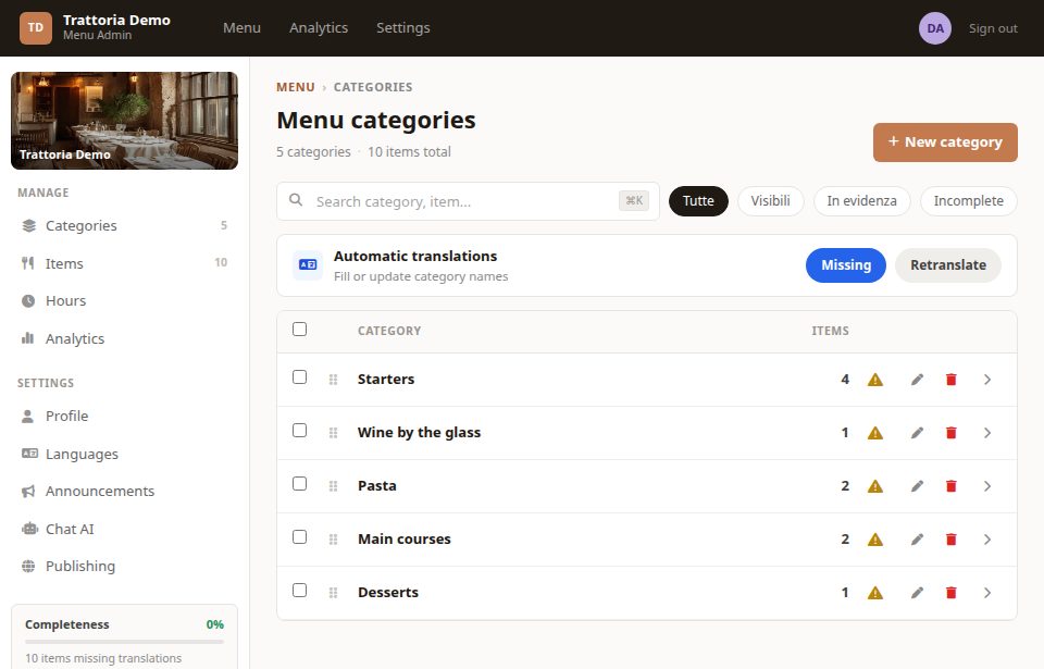TonyMenu desktop admin panel